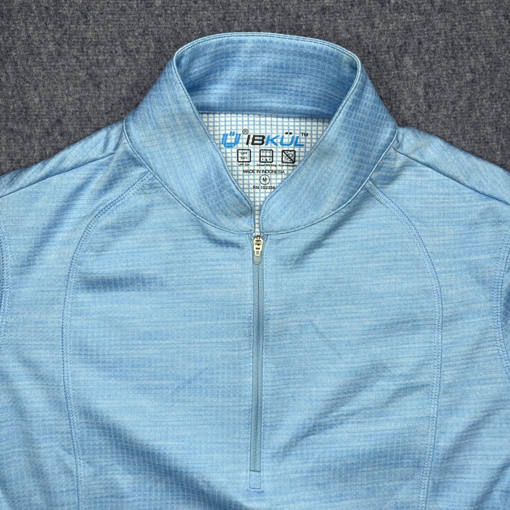 IBKUL Womens Blue UPF 50+ Quarter‎ Zip Long Sleeve Sun Shirt Top Medium M Golf
